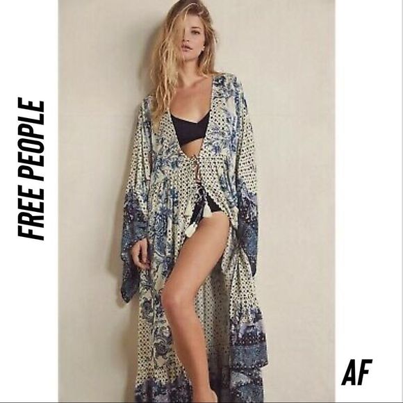 Free People Other - FREE PEOPLE INTIMATELY ANTOINETTE ROBE ANTIQUE BLUE COMBO NEW MEDIUM
